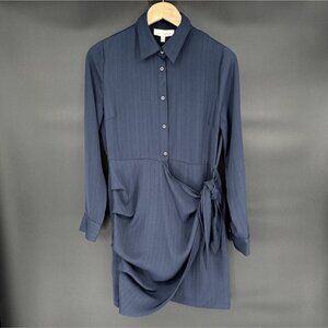 NWT Pinch Women's Button-Up Wrap Shirt Dress S Navy Blue Professional Officewear